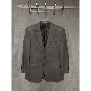 Chaps Blazer Men 42L Gray Houndstooth Silk Wool Flannel Coat Luxury Ralph Lauren
